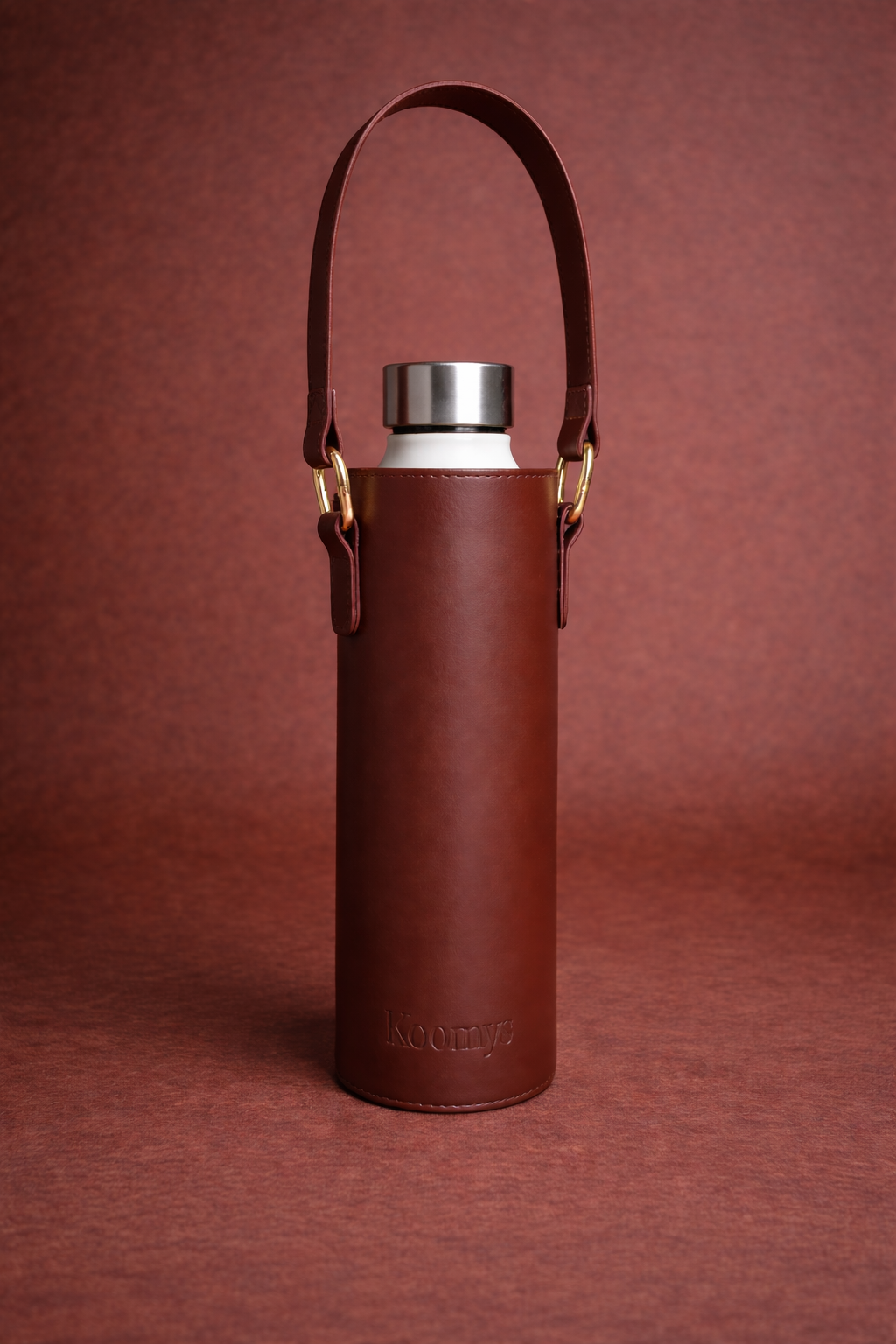 Support bouteille en cuir vegan marron KOOMYS pour transport de gourde